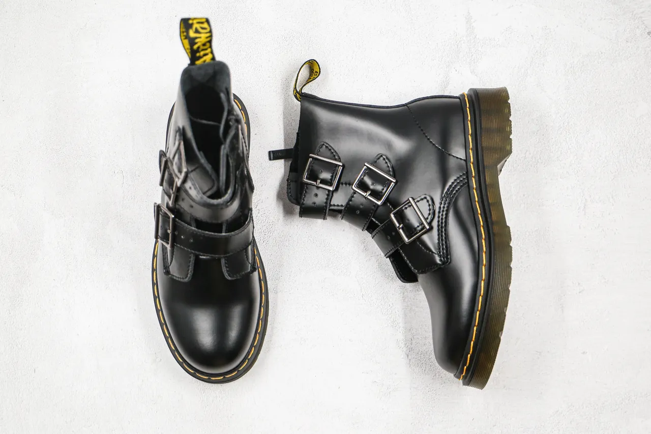 Dr. Martens 1460 Bex Black Three-Buckle Ankle Boots 7