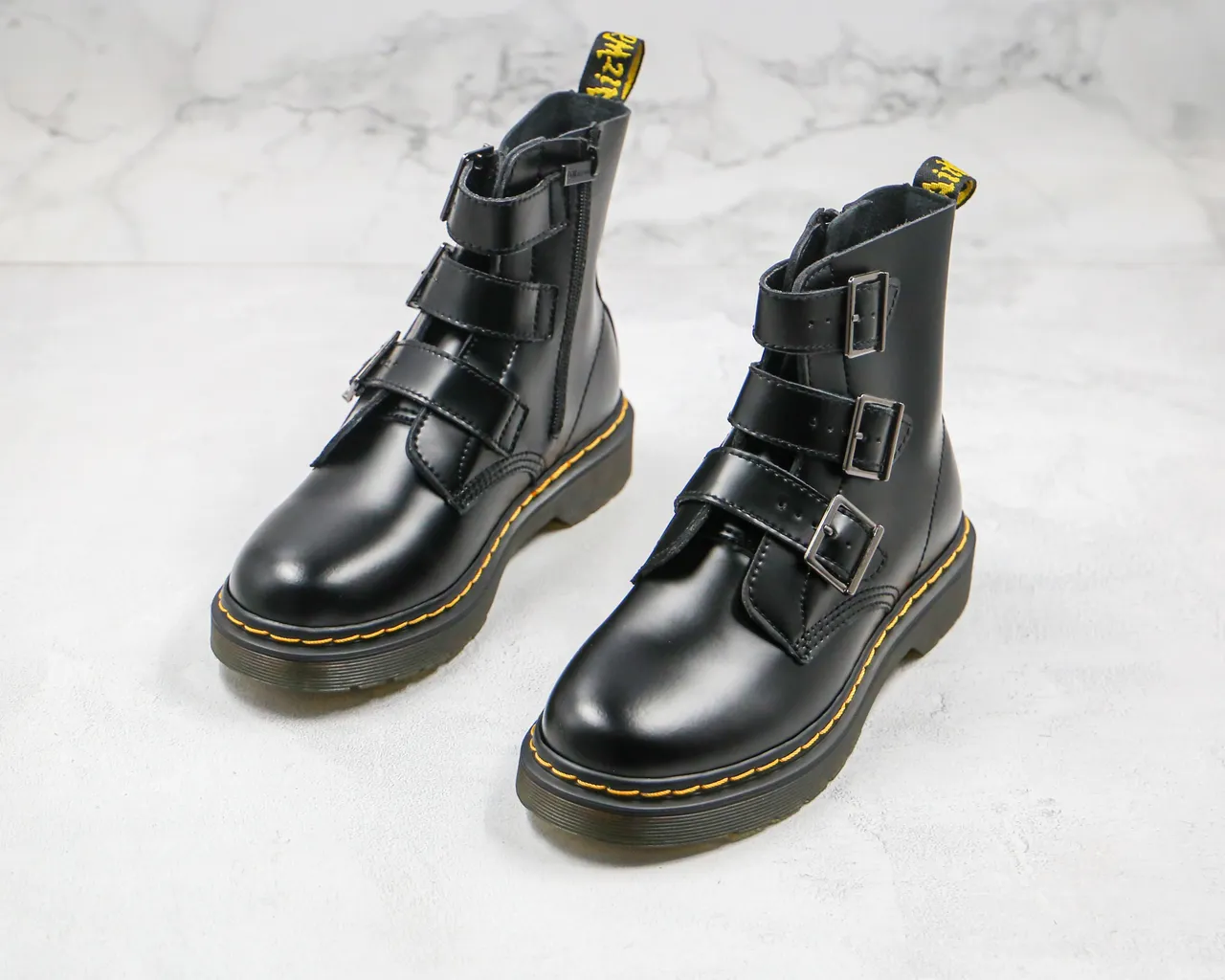 Dr. Martens 1460 Bex Black Three-Buckle Ankle Boots 8