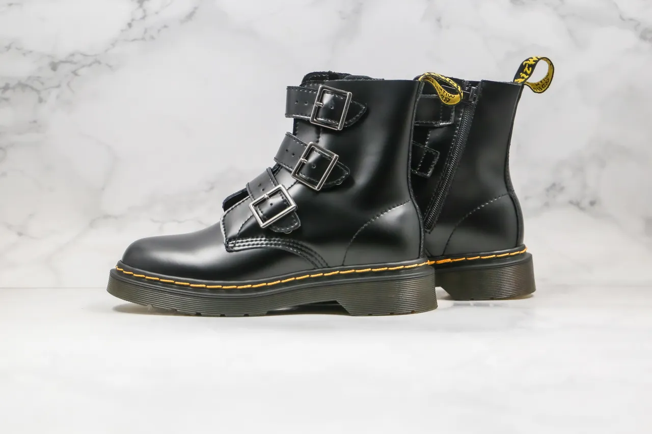 Dr. Martens 1460 Bex Black Three-Buckle Ankle Boots 9