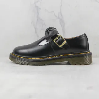 Dr. Martens Black Yellow Leather Bow Accent Mary Jane Shoes