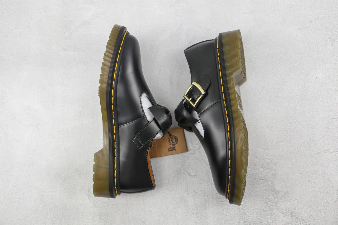 Dr. Martens Black Yellow Leather Bow Accent Mary Jane Shoes 2