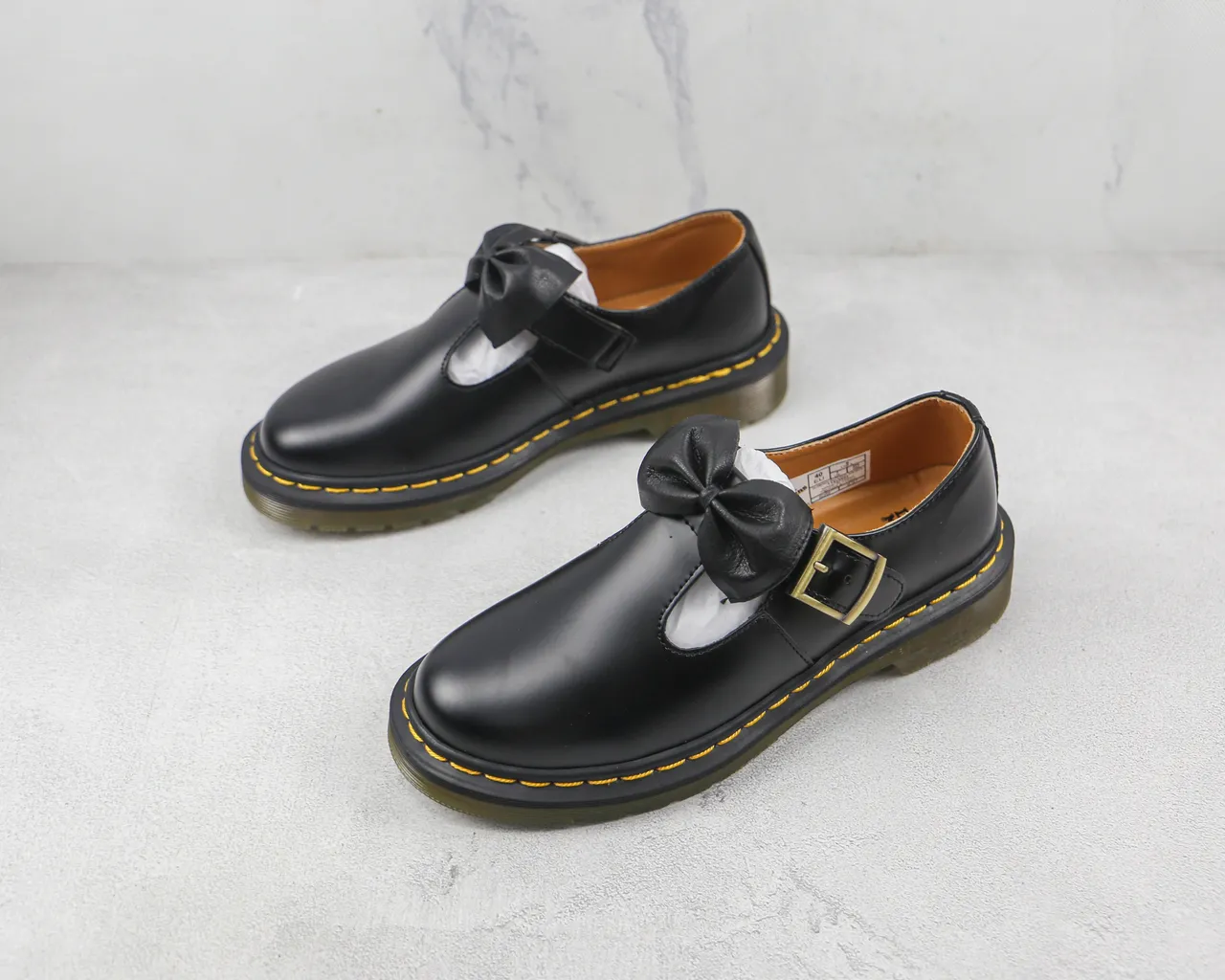 Dr. Martens Black Yellow Leather Bow Accent Mary Jane Shoes 4