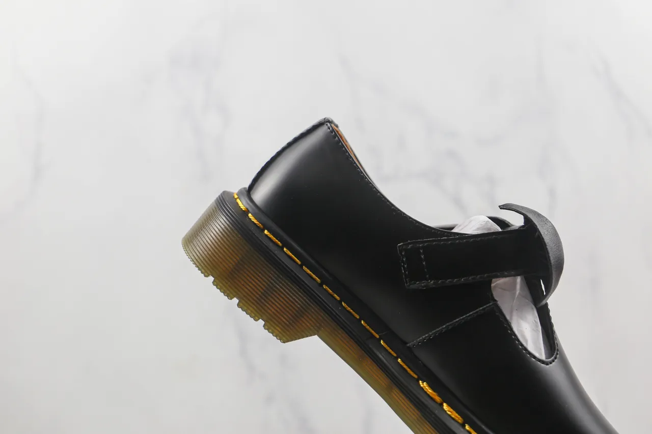 Dr. Martens Black Yellow Leather Bow Accent Mary Jane Shoes 5