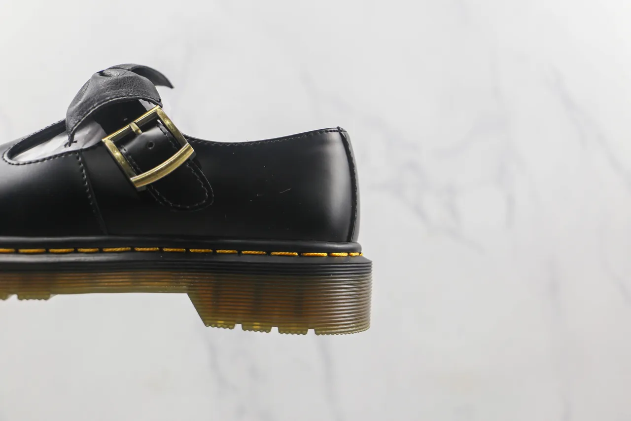 Dr. Martens Black Yellow Leather Bow Accent Mary Jane Shoes 7