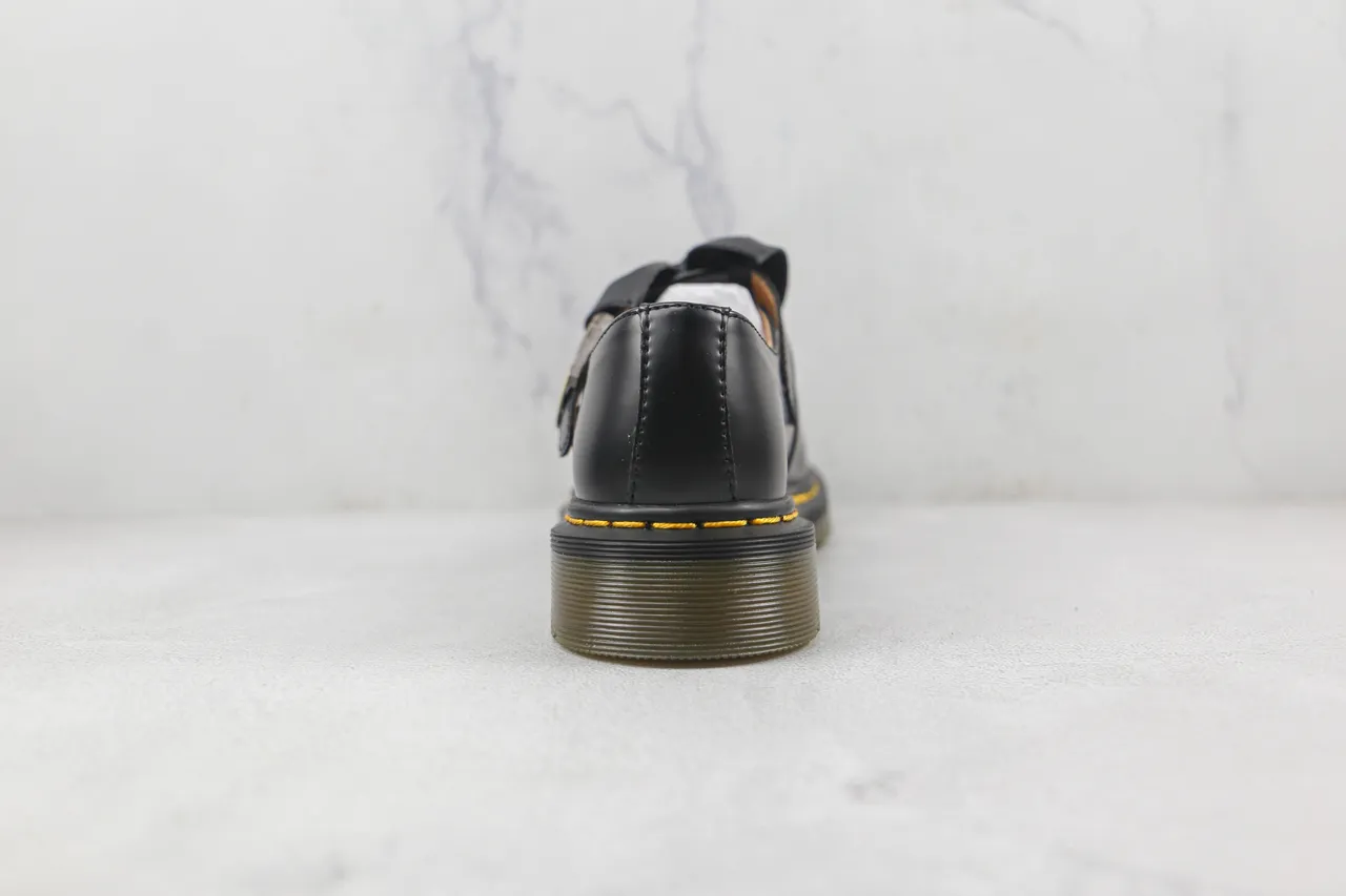 Dr. Martens Black Yellow Leather Bow Accent Mary Jane Shoes 9