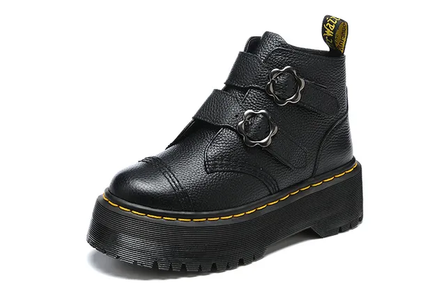Dr. Martens Jadon Platform Black Pebbled Leather Ankle Boots 6