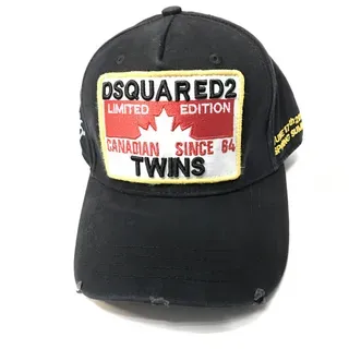 Dsquared2 Black Red Distressed Cotton Twill Large Embroidered Front Patch Baseball Cap