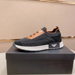 Emporio Armani Black Brown Slip-On Knit Upper Lifestyle Sneakers