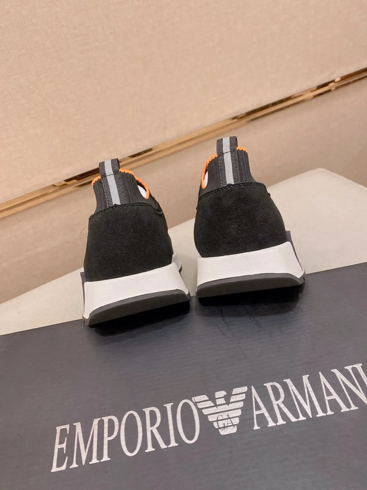 Emporio Armani Black Brown Slip-On Knit Upper Lifestyle Sneakers 3