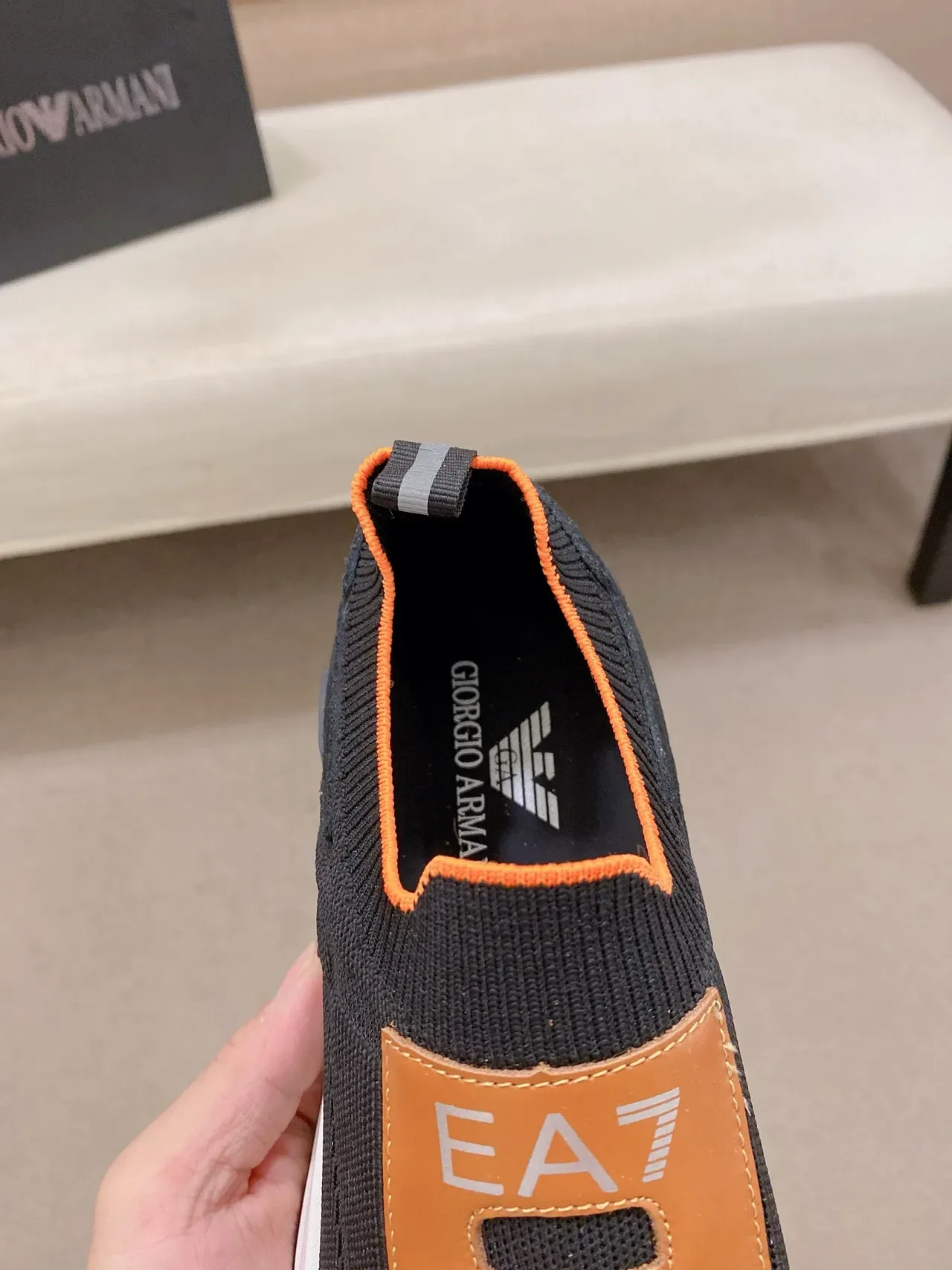 Emporio Armani Black Brown Slip-On Knit Upper Lifestyle Sneakers 4