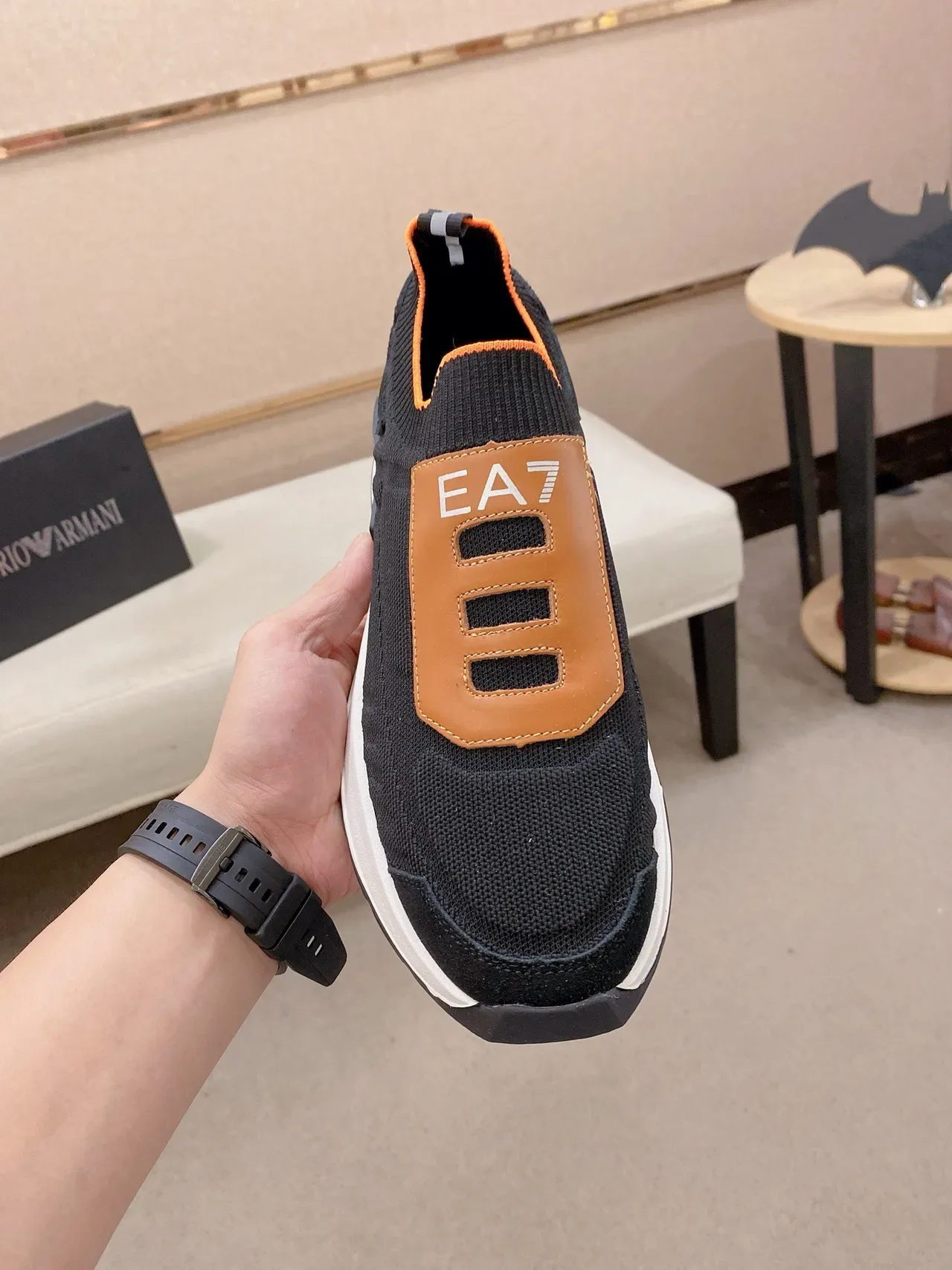 Emporio Armani Black Brown Slip-On Knit Upper Lifestyle Sneakers 6