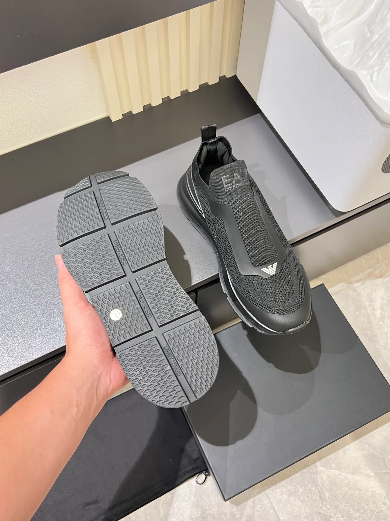 Emporio Armani Black Slip-On Knit Upper Lifestyle Sneakers 3