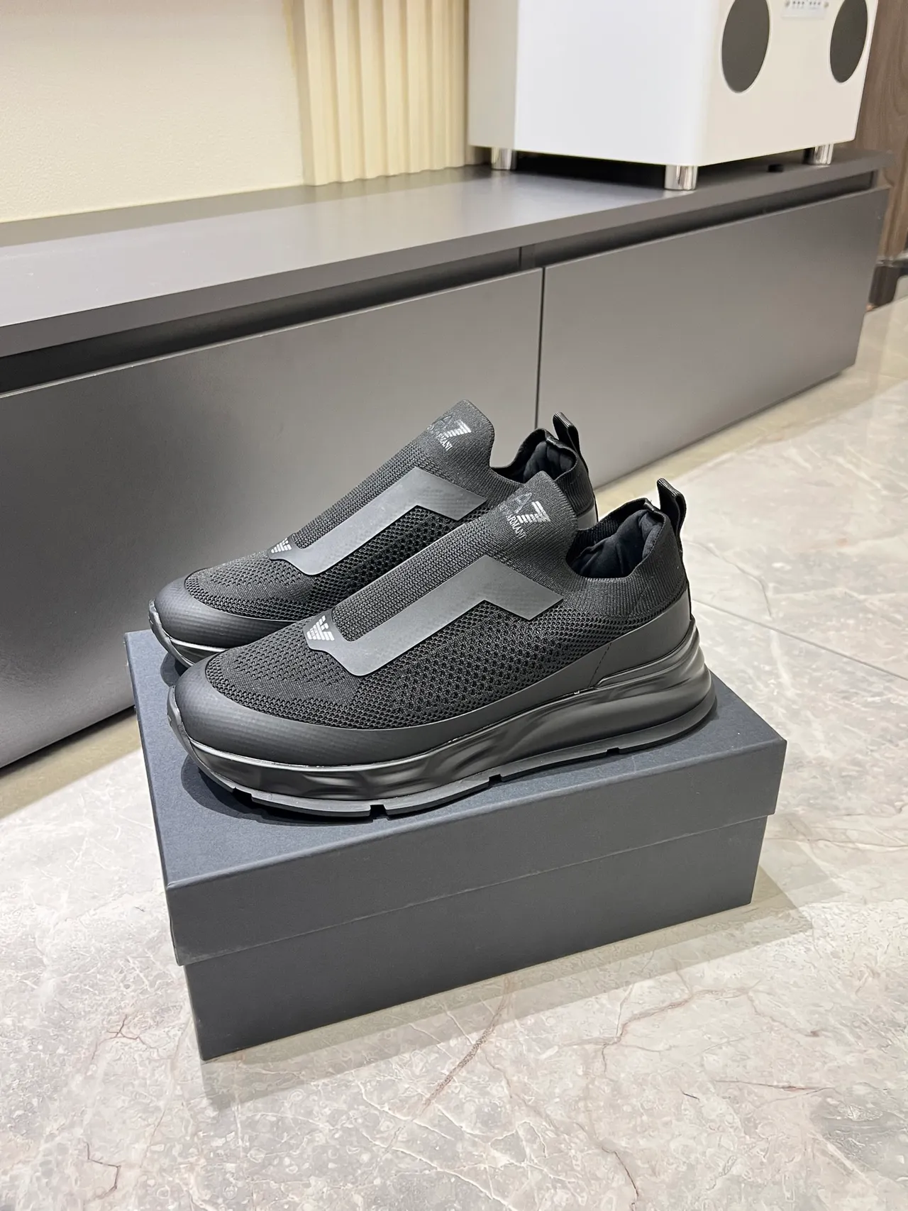 Emporio Armani Black Slip-On Knit Upper Lifestyle Sneakers 4