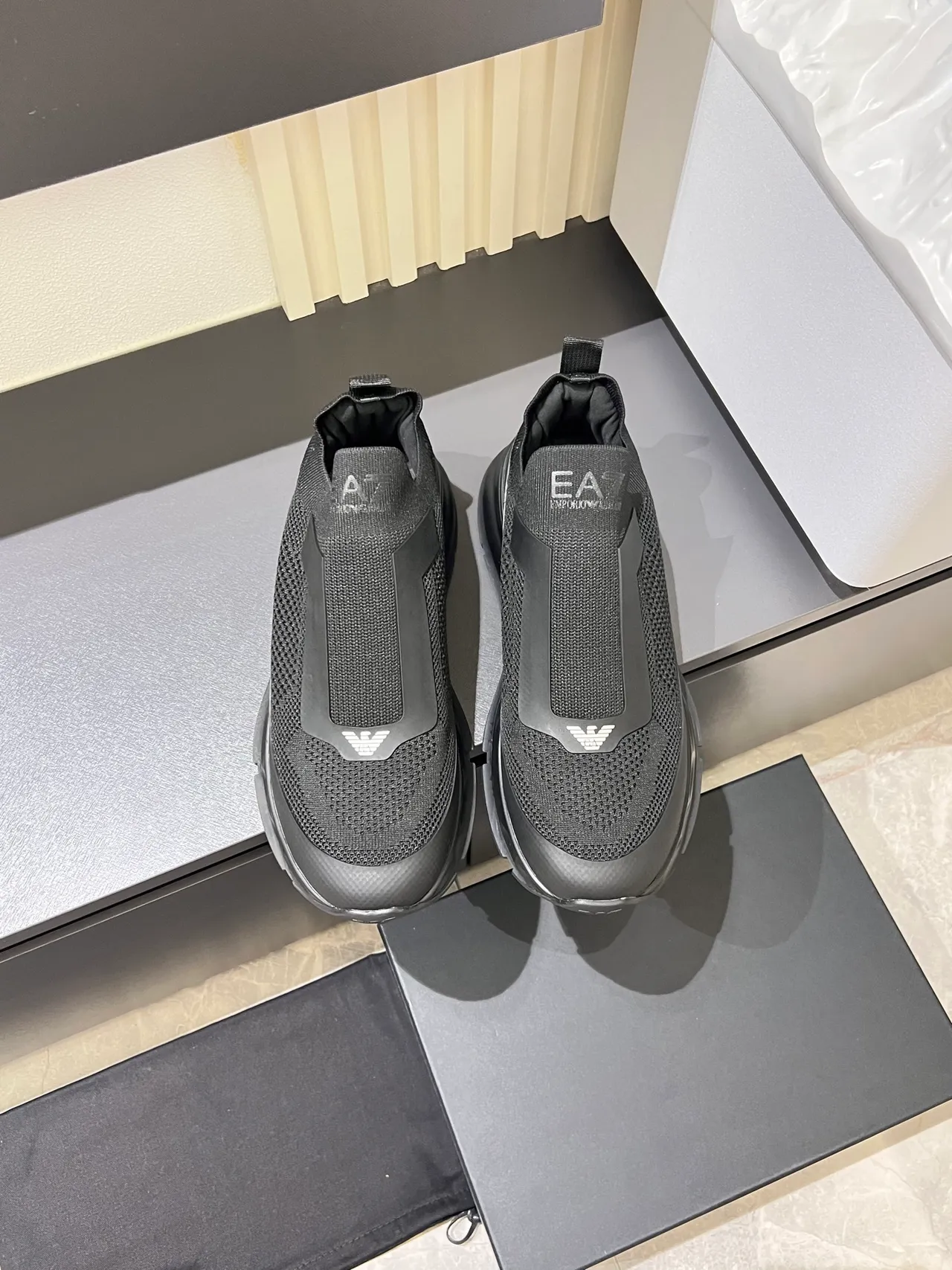 Emporio Armani Black Slip-On Knit Upper Lifestyle Sneakers 5