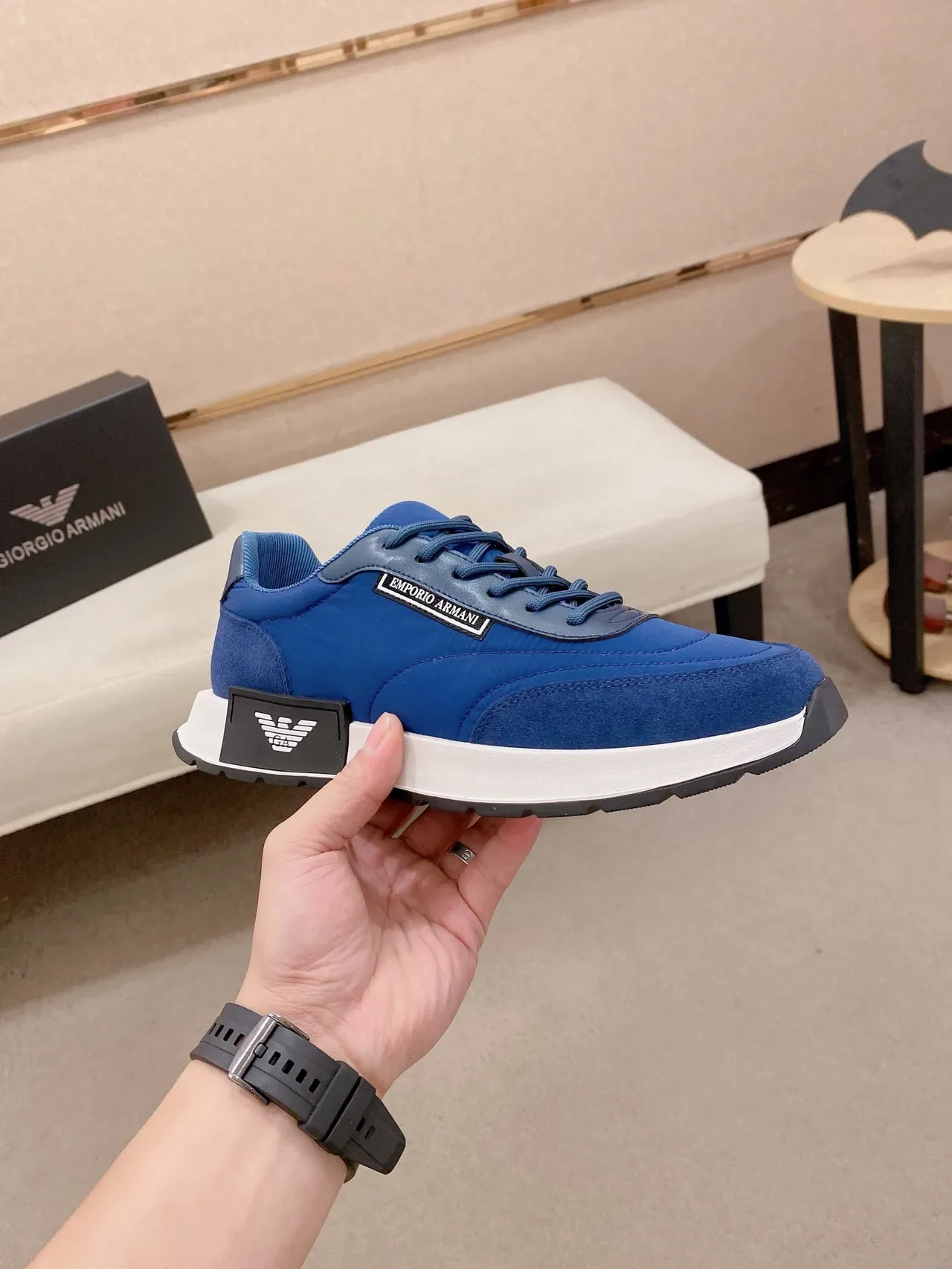 Emporio Armani Blue and White Lifestyle Sneaker 4