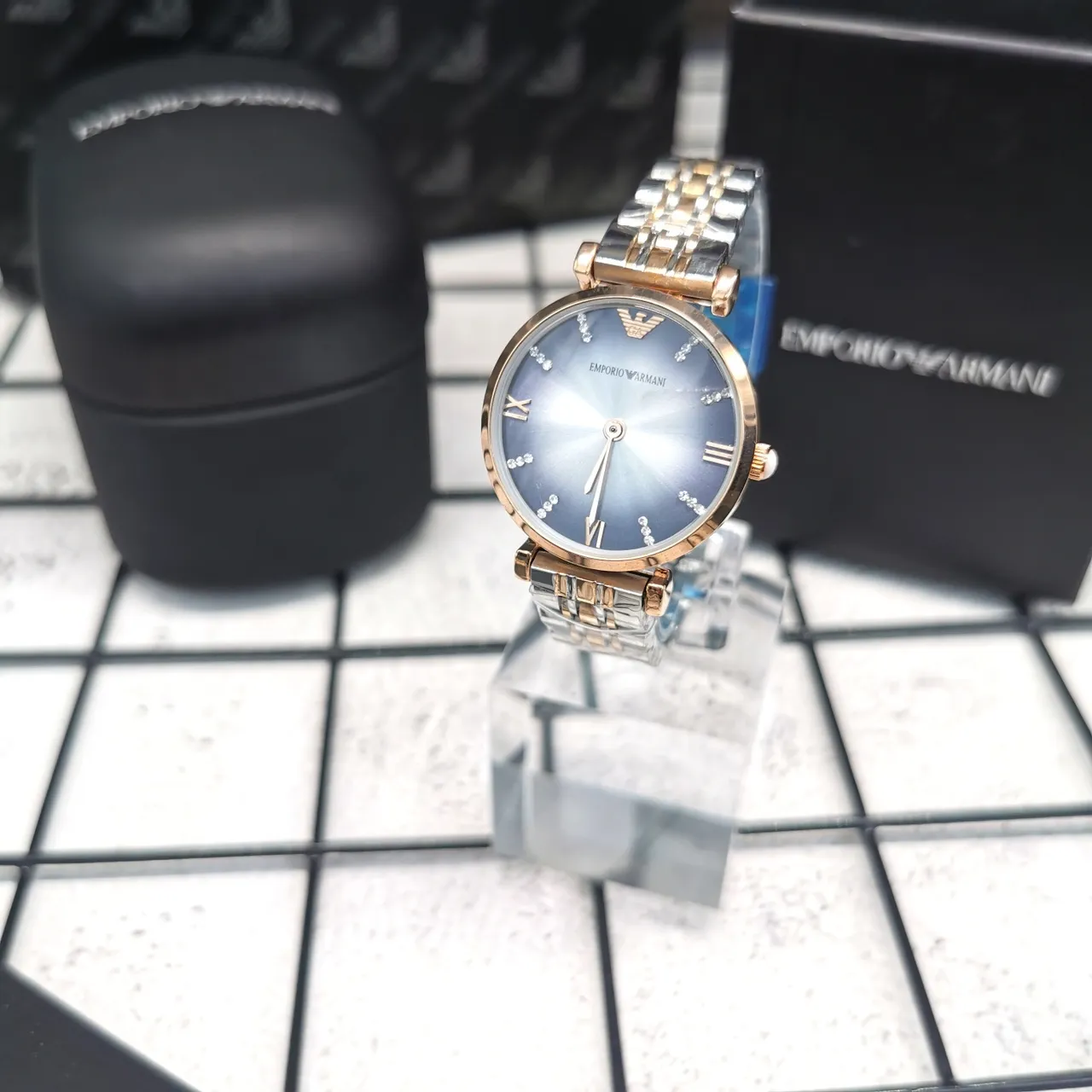 Emporio Armani Blue Gold Relógio com caixa redonda, pulseira de metal bi-ton e quartzo 6