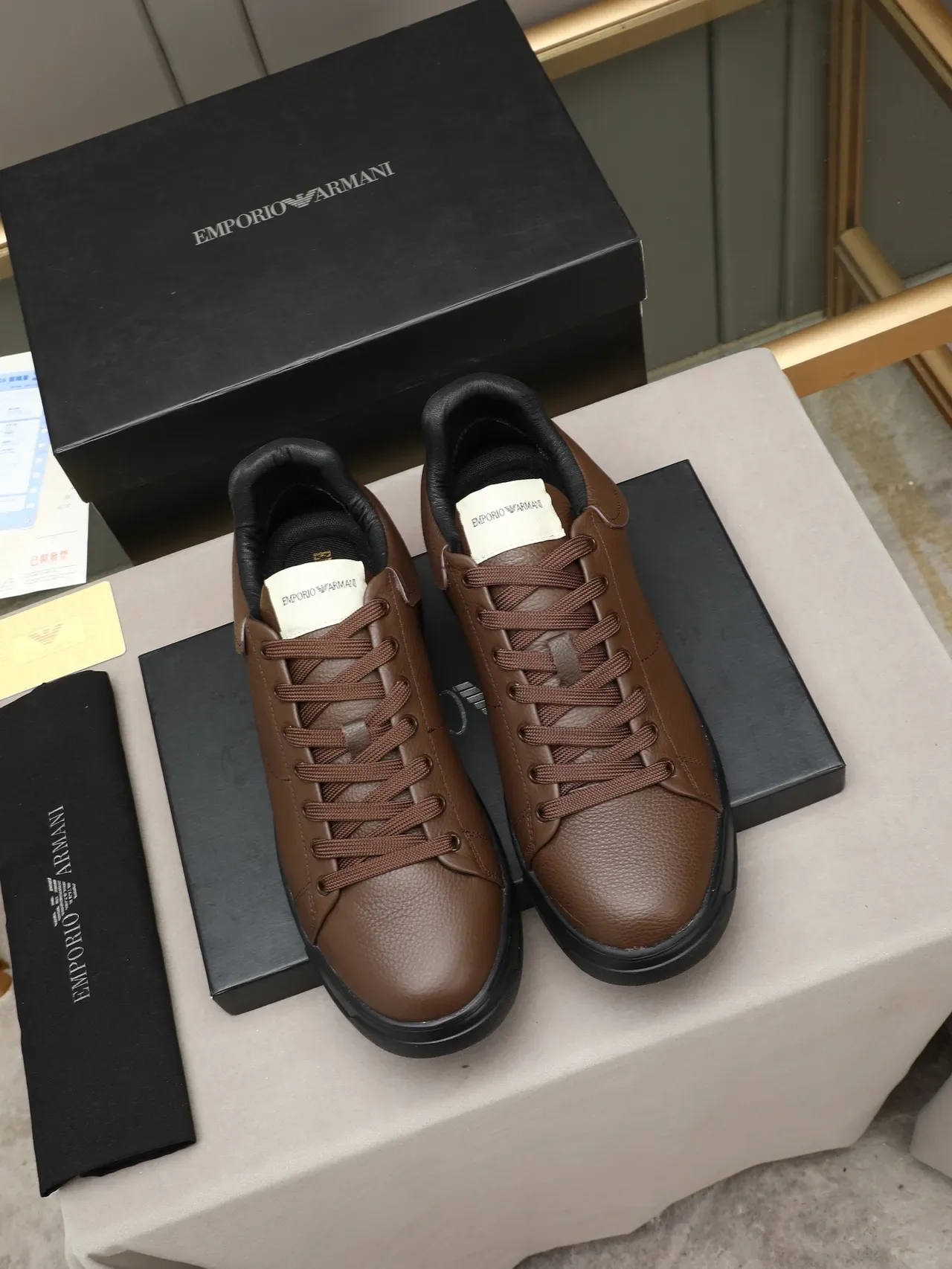 Emporio Armani Brown Pebbled Leather Platform Sneaker 2