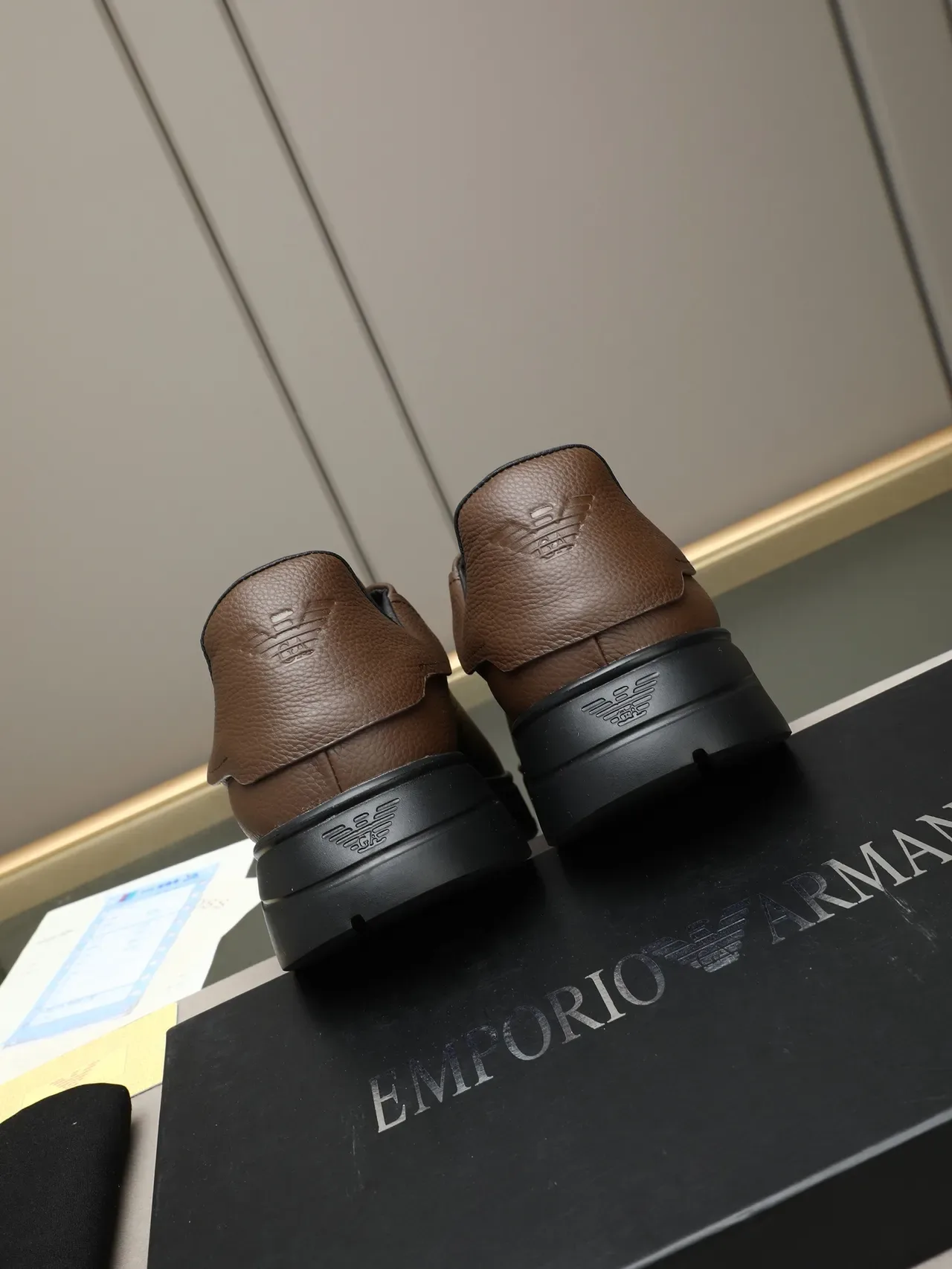 Emporio Armani Brown Pebbled Leather Platform Sneaker 3