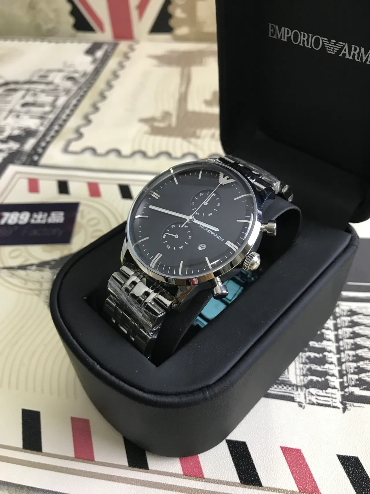 Emporio Armani Cronógrafo Esfera Preta Aço Inoxidável Relógio Mecânico 13
