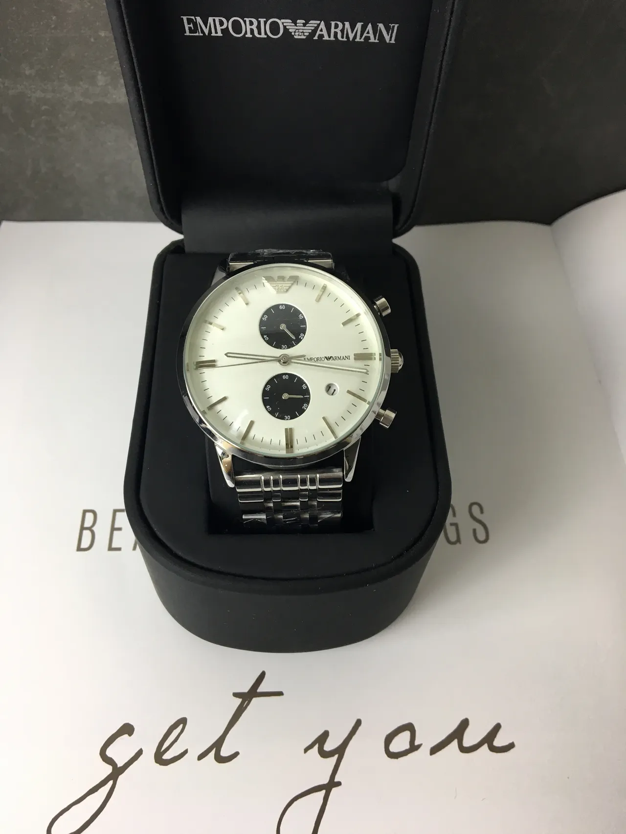 Emporio Armani Chronographe Acier Inoxydable Argenté Cadran Blanc Montre Quartz 2