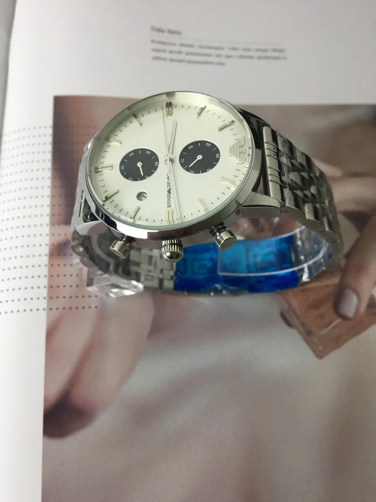 Emporio Armani Chronographe Acier Inoxydable Argenté Cadran Blanc Montre Quartz 5