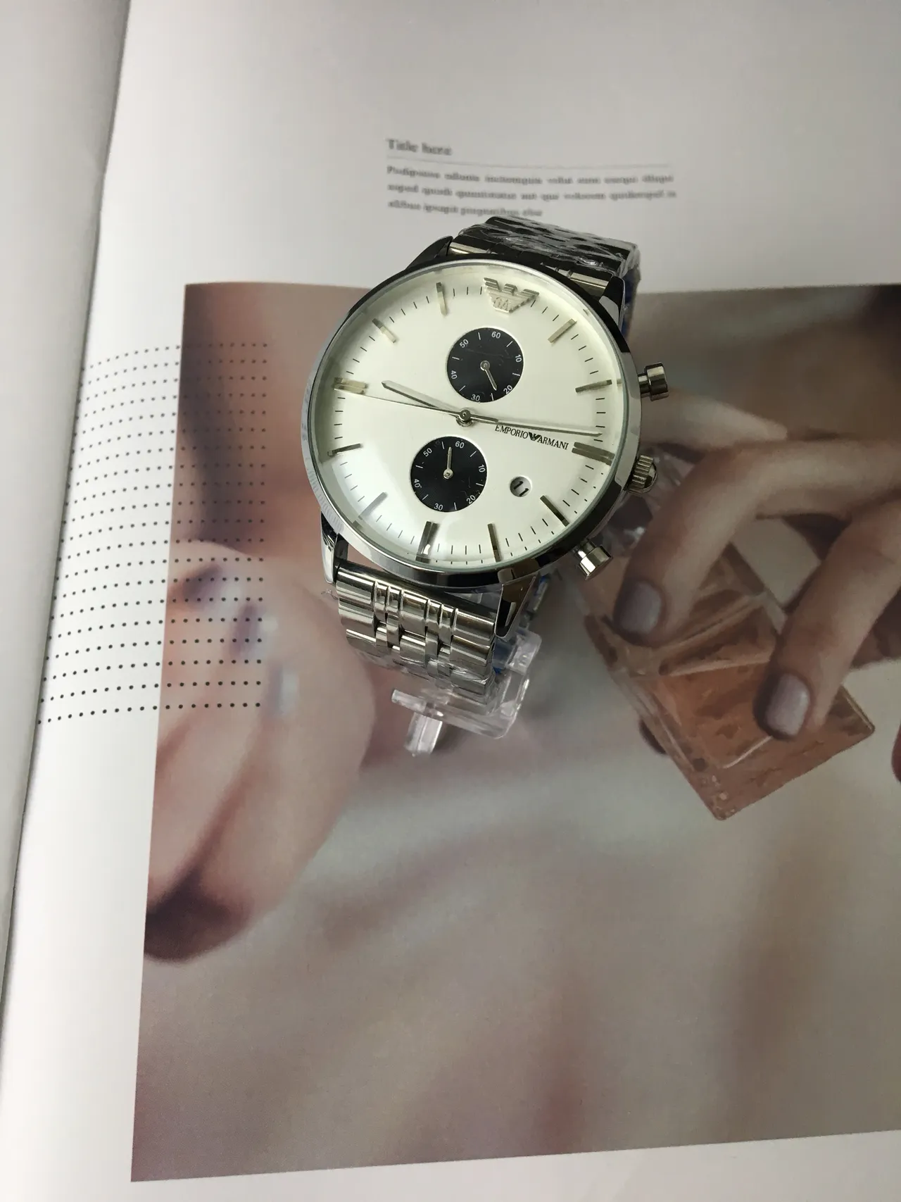 Emporio Armani Chronographe Acier Inoxydable Argenté Cadran Blanc Montre Quartz 7
