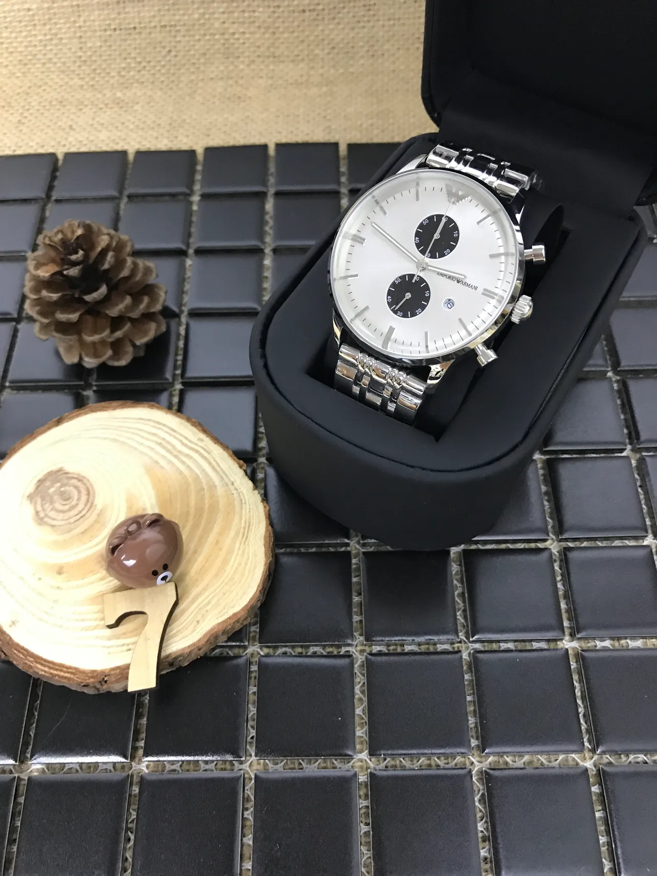 Emporio Armani Chronographe Acier Inoxydable Argenté Cadran Blanc Montre Quartz 8