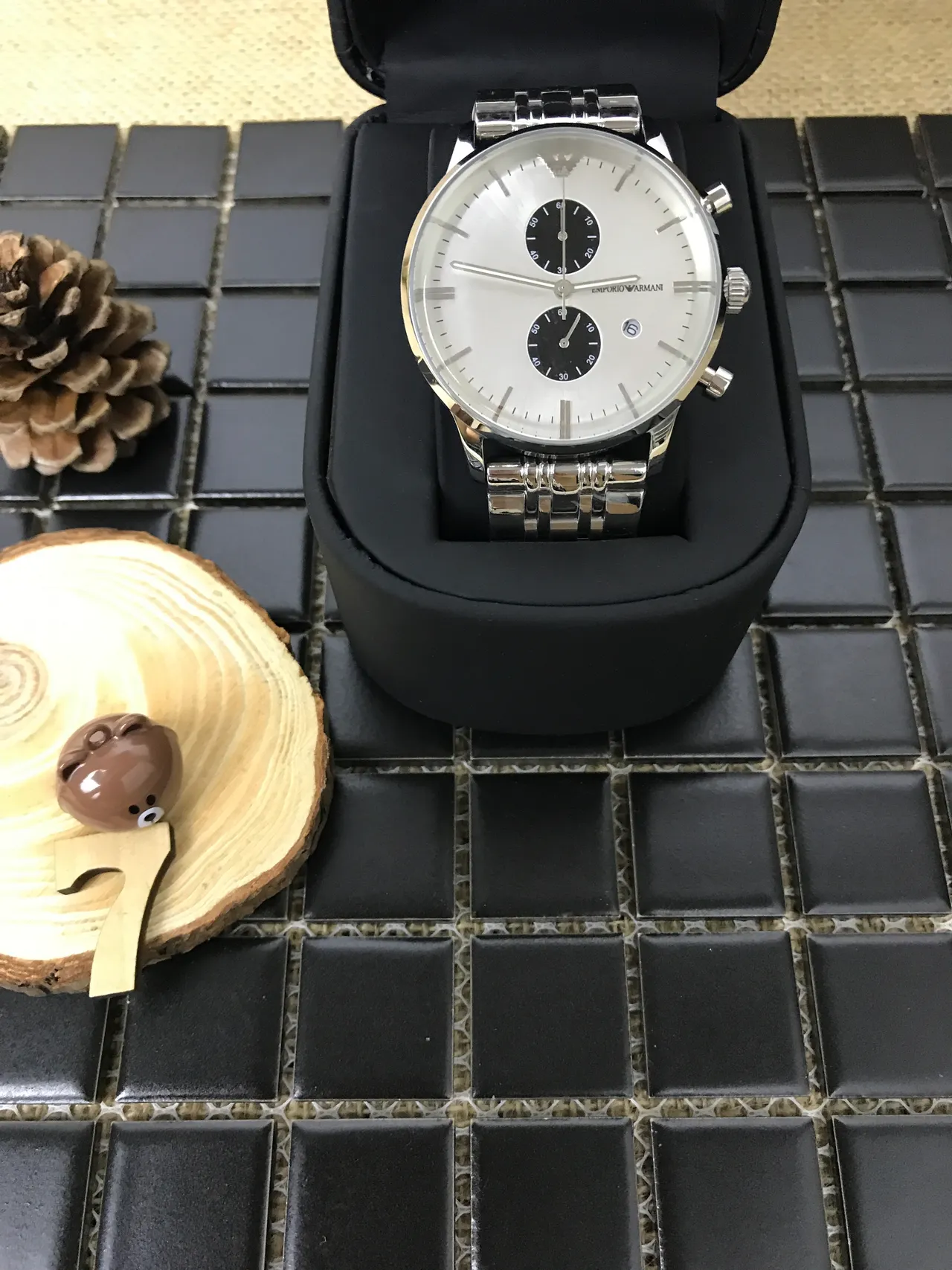 Emporio Armani Chronographe Acier Inoxydable Argenté Cadran Blanc Montre Quartz 9