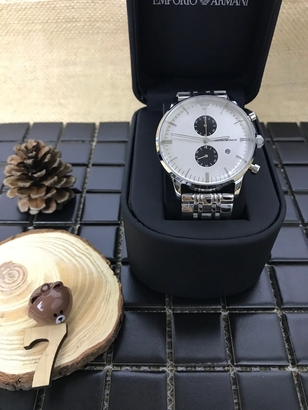 Emporio Armani Chronographe Acier Inoxydable Argenté Cadran Blanc Montre Quartz 10