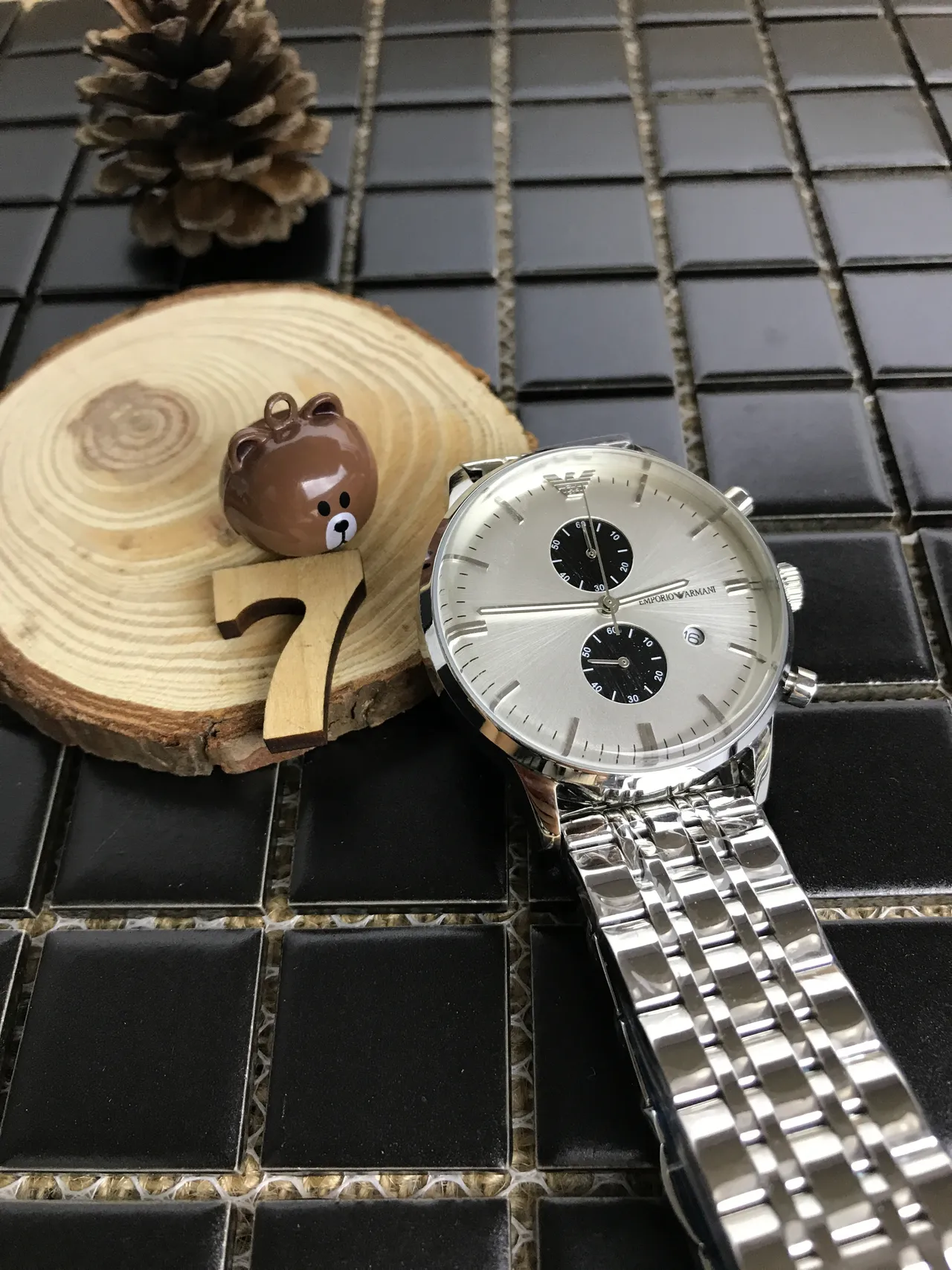 Emporio Armani Chronographe Acier Inoxydable Argenté Cadran Blanc Montre Quartz 11