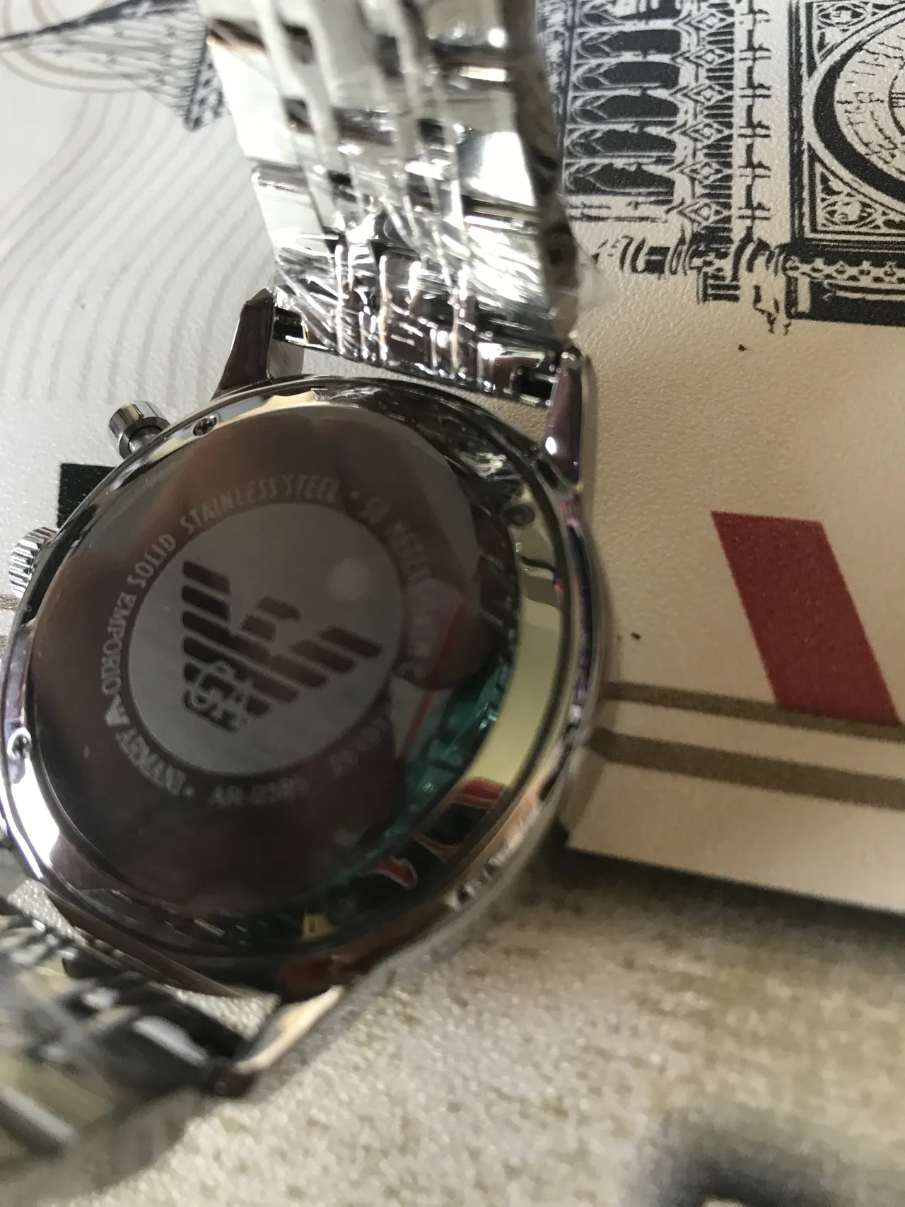 Emporio Armani Chronographe Acier Inoxydable Argenté Cadran Blanc Montre Quartz 12