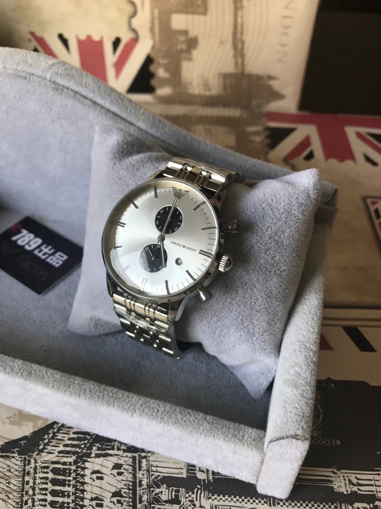 Emporio Armani Chronographe Acier Inoxydable Argenté Cadran Blanc Montre Quartz 14