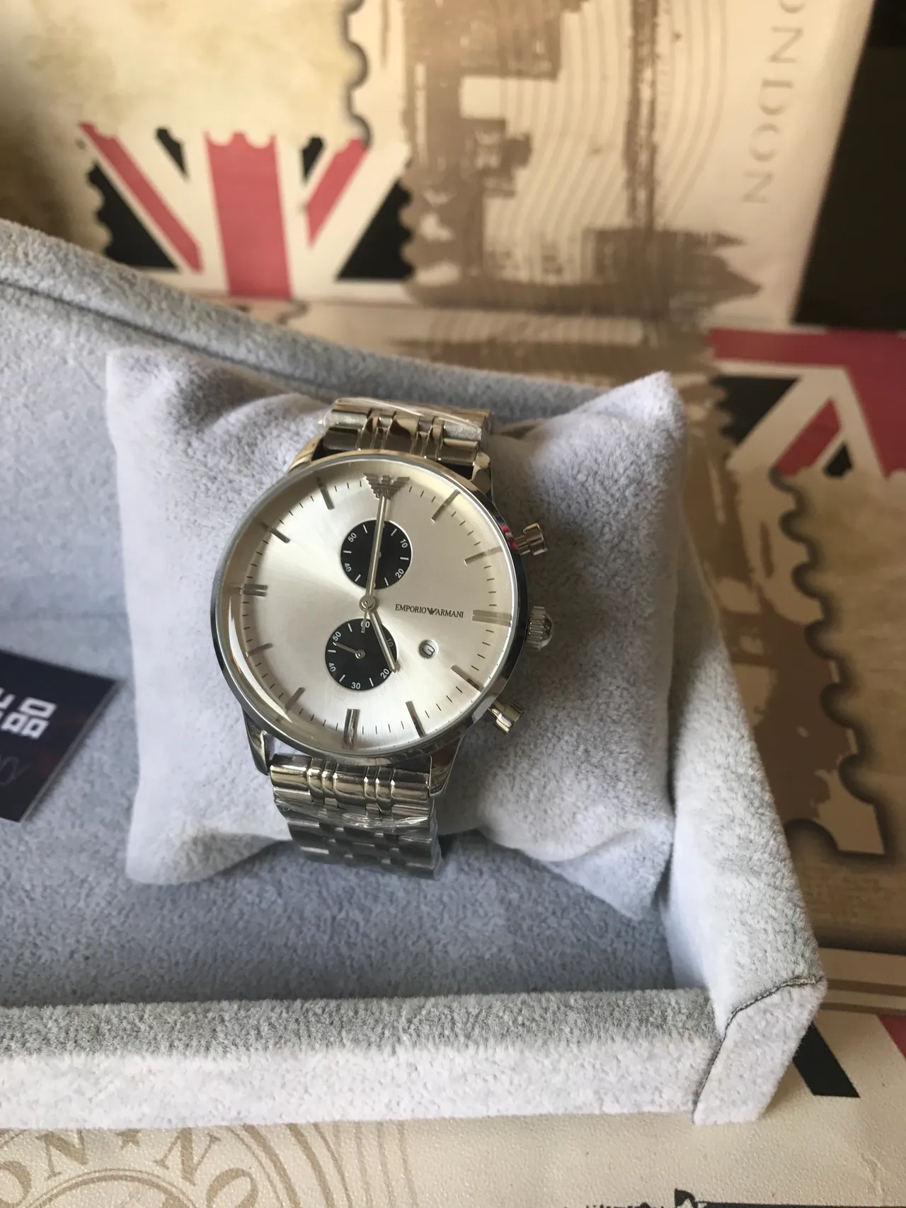 Emporio Armani Chronographe Acier Inoxydable Argenté Cadran Blanc Montre Quartz 15