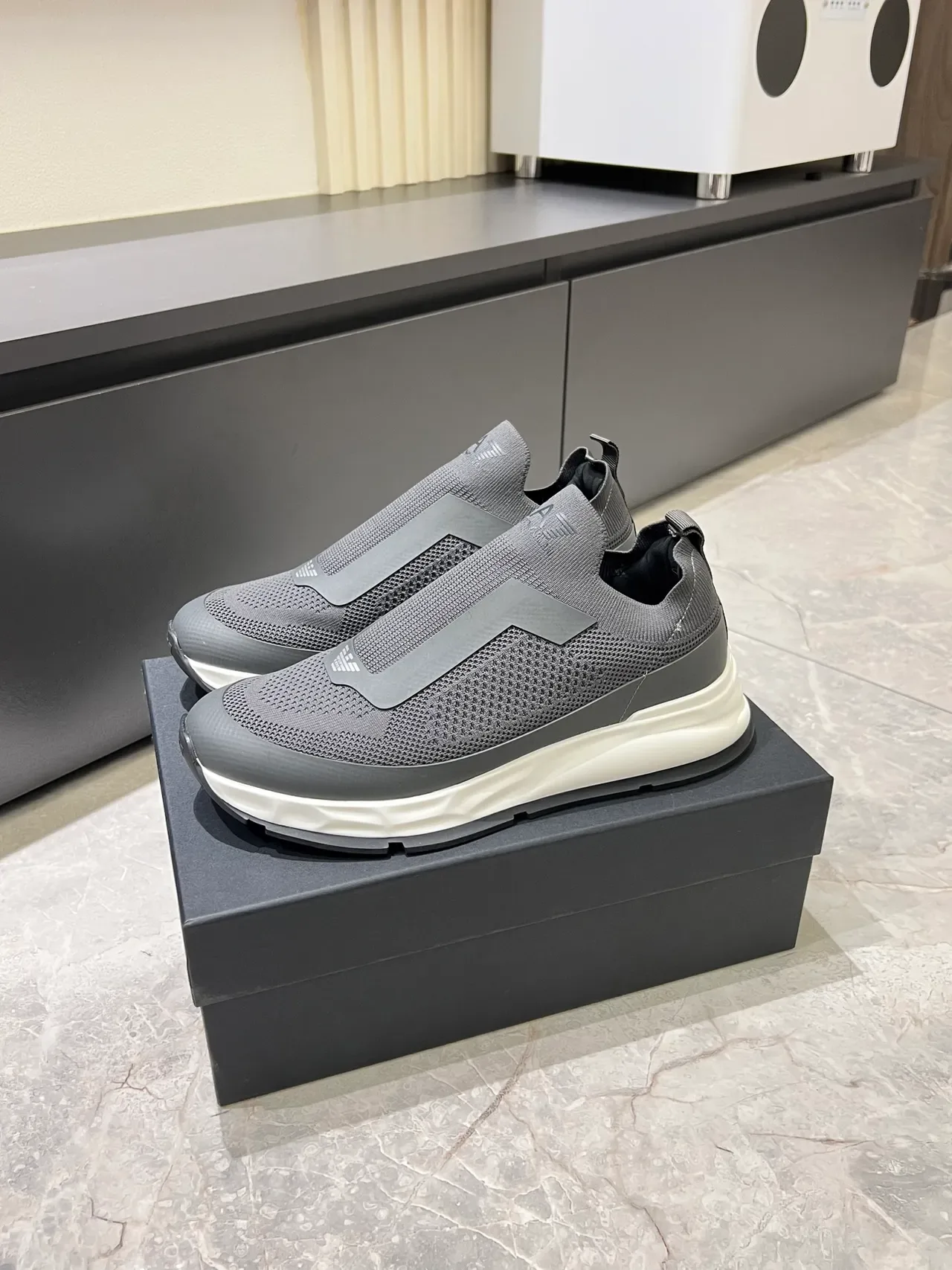 Emporio Armani EA7 Gray Knit Slip-On Lifestyle Sneakers 4