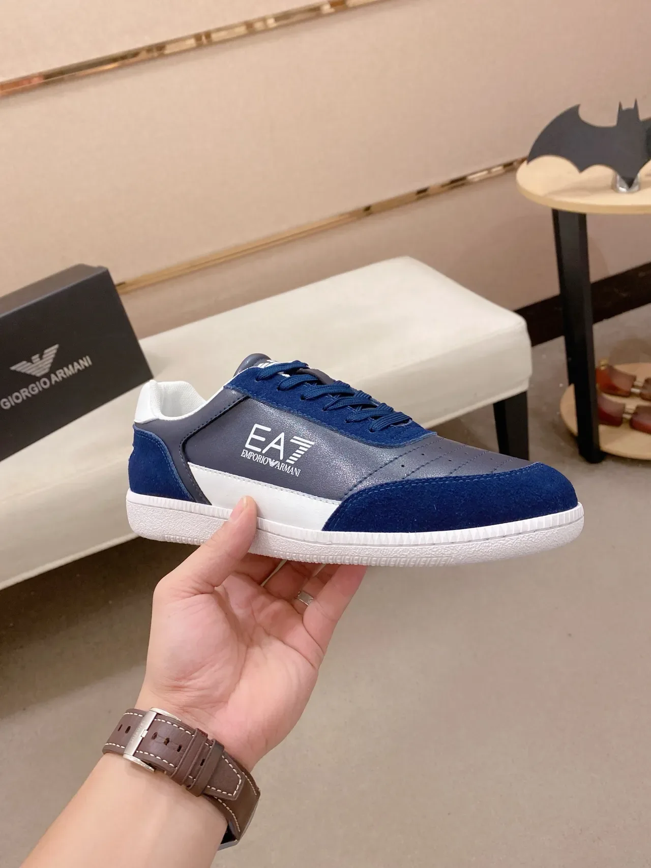 Emporio Armani EA7 Navy and Gray Suede Panel Lifestyle Sneaker 4