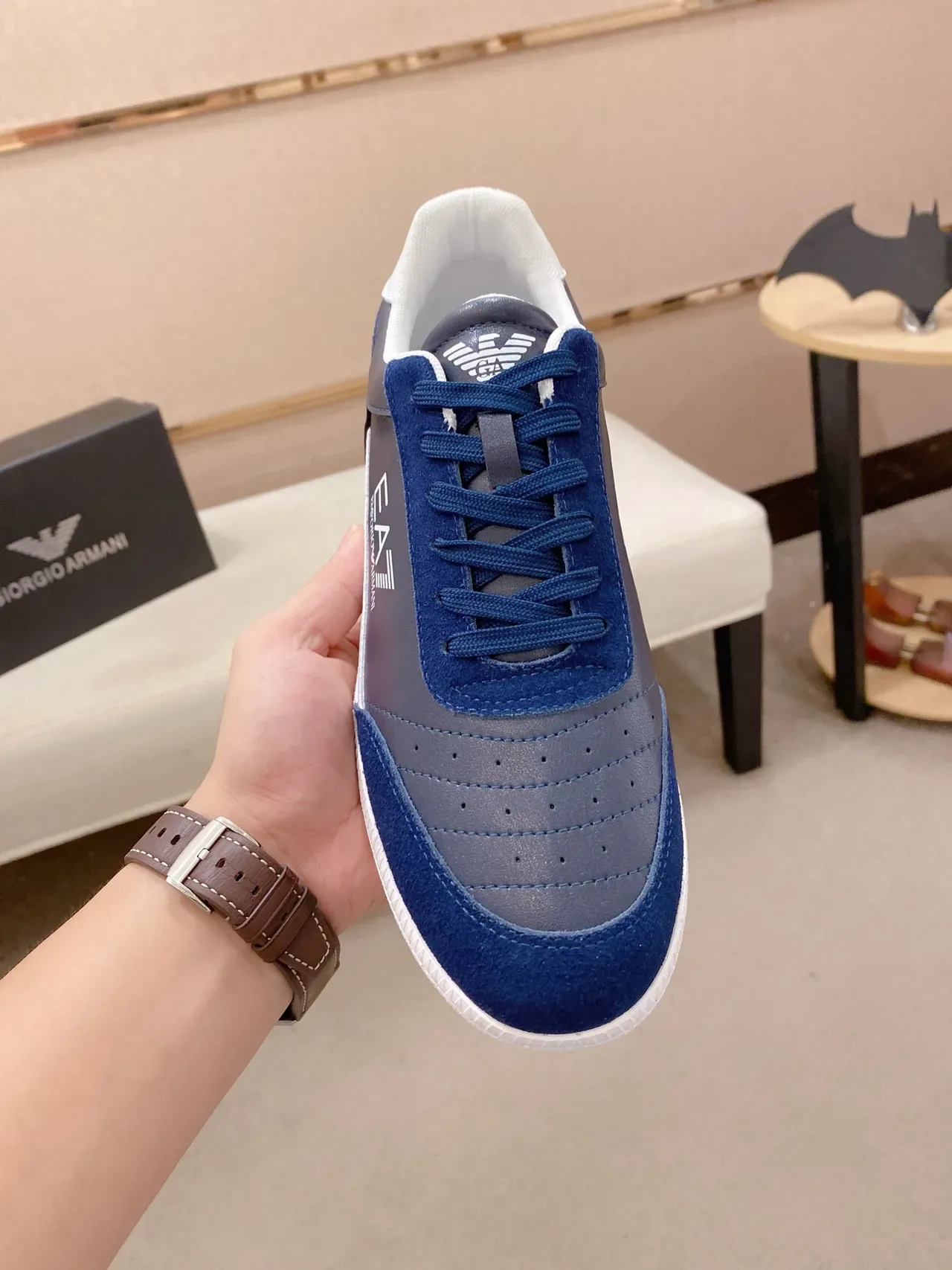 Emporio Armani EA7 Navy and Gray Suede Panel Lifestyle Sneaker 5