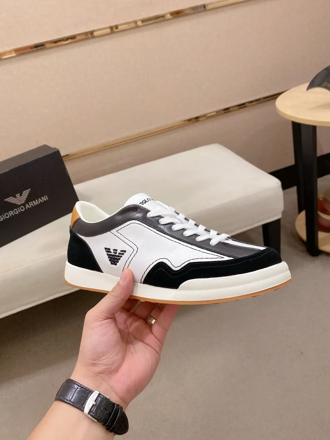 Emporio Armani Panelled Eagle Logo Black White Lifestyle Sneaker 4