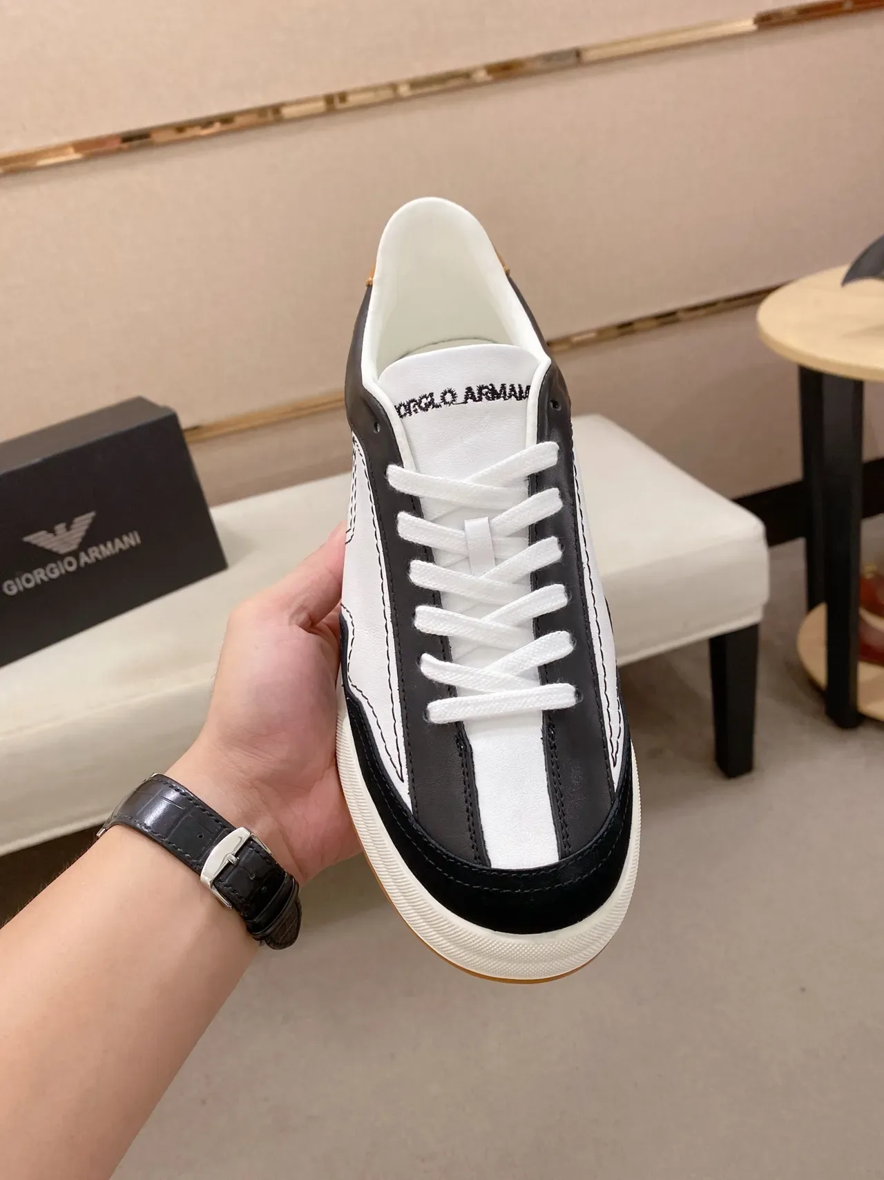 Emporio Armani Panelled Eagle Logo Black White Lifestyle Sneaker 5