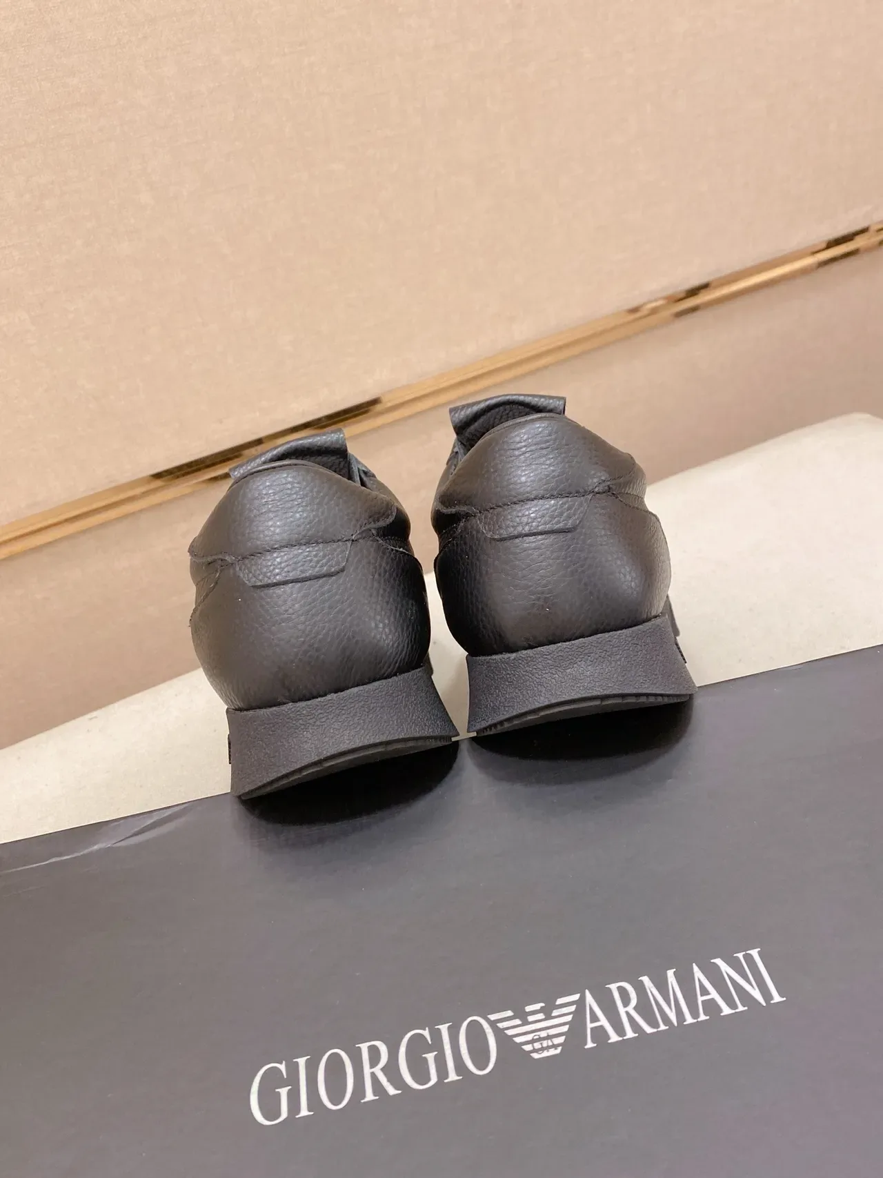 Emporio Armani Pebbled Leather Gold-Branded Low-Top Sneaker 3