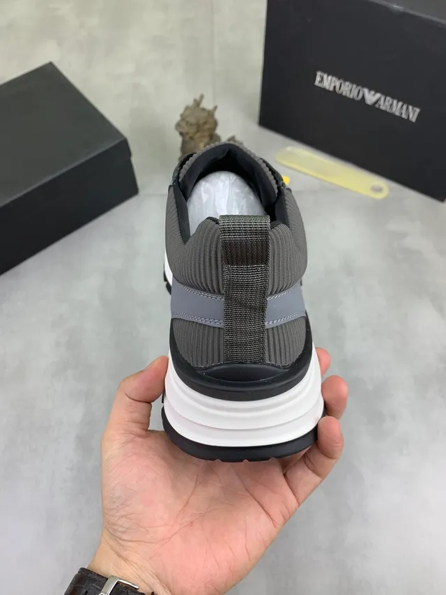 Emporio Armani Slip-On Ribbed Knit Gray Lifestyle Sneakers 3