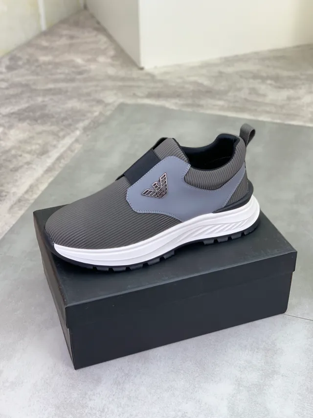 Emporio Armani Slip-On Ribbed Knit Gray Lifestyle Sneakers 4