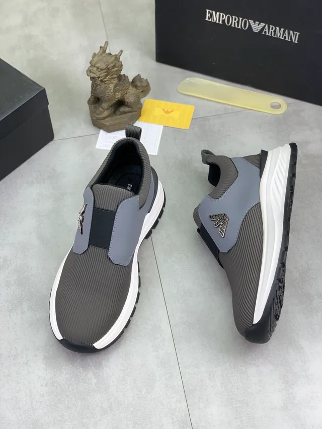 Emporio Armani Slip-On Ribbed Knit Gray Lifestyle Sneakers 5