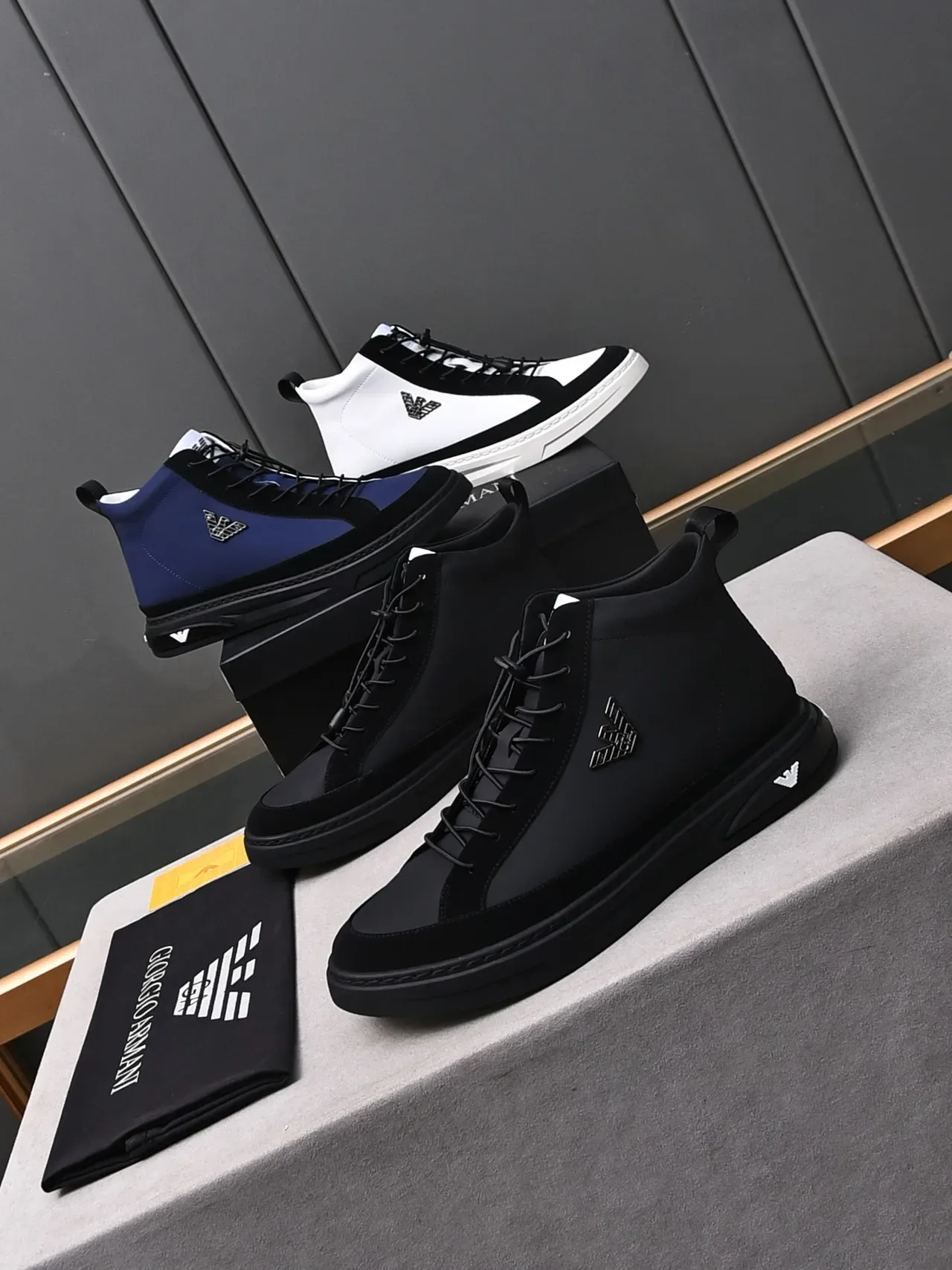 Emporio Armani White Black High-Top Two-Tone Lifestyle Sneakers 2