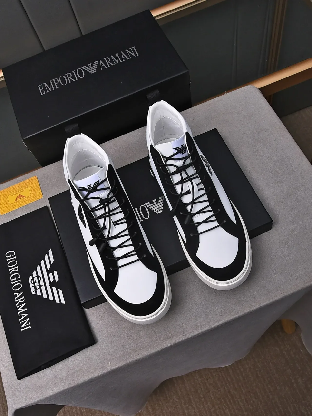 Emporio Armani White Black High-Top Two-Tone Lifestyle Sneakers 3