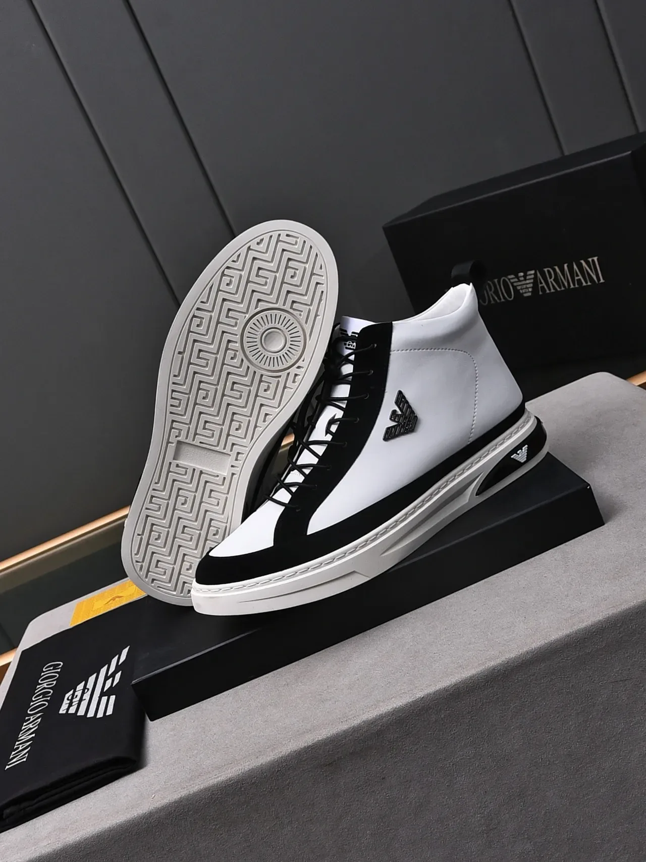 Emporio Armani White Black High-Top Two-Tone Lifestyle Sneakers 5