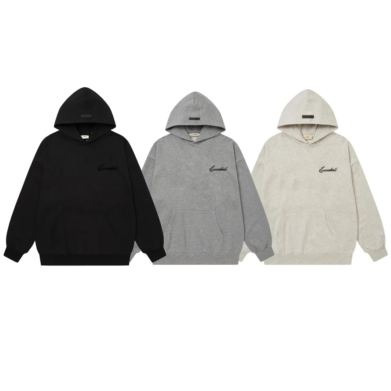 Fear of God Essentials هودي رمادي أسود مقاس واسع تطريز بسيط 2