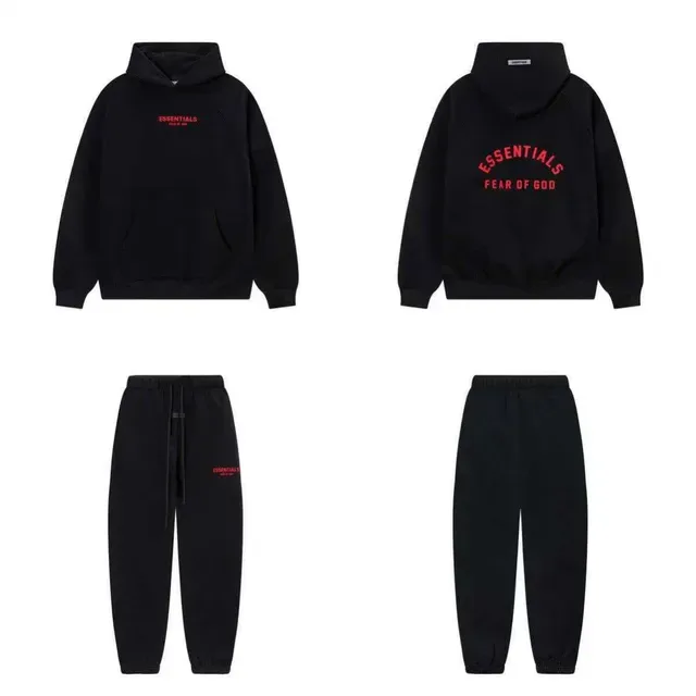 Fear of God Essentials رمادي أحمر هودي فليس هيذر مريح 2