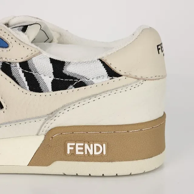 Fendi Beige Noir Cuir En Couches Et Tissu Mesh Haut Panneaux Imprimés Zèbre Sneakers De Style De Vie 4