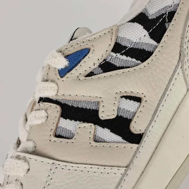 Fendi Beige Noir Cuir En Couches Et Tissu Mesh Haut Panneaux Imprimés Zèbre Sneakers De Style De Vie 6