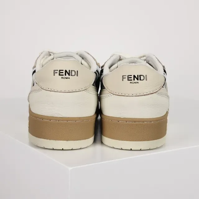 Fendi Beige Noir Cuir En Couches Et Tissu Mesh Haut Panneaux Imprimés Zèbre Sneakers De Style De Vie 7